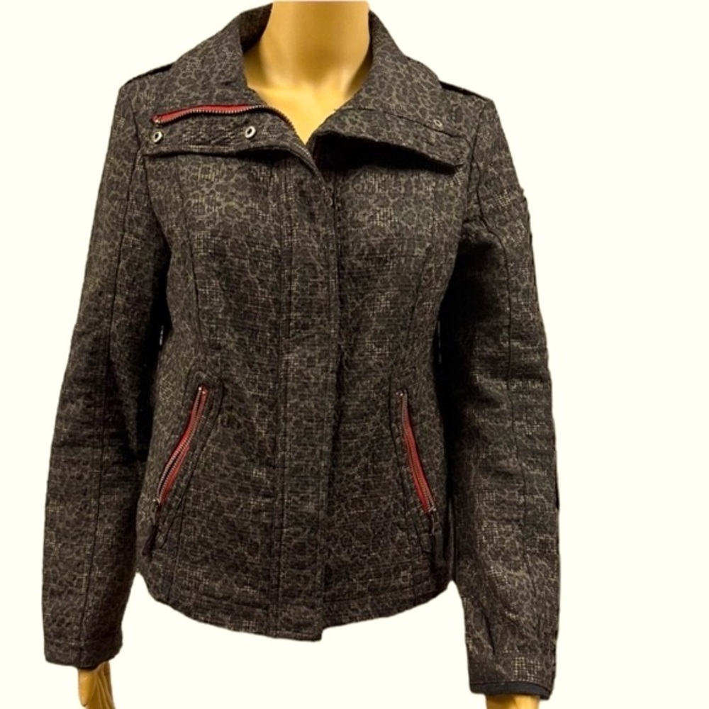 Free People Dark Gray Textured Moto Jacket with Red Zippers
